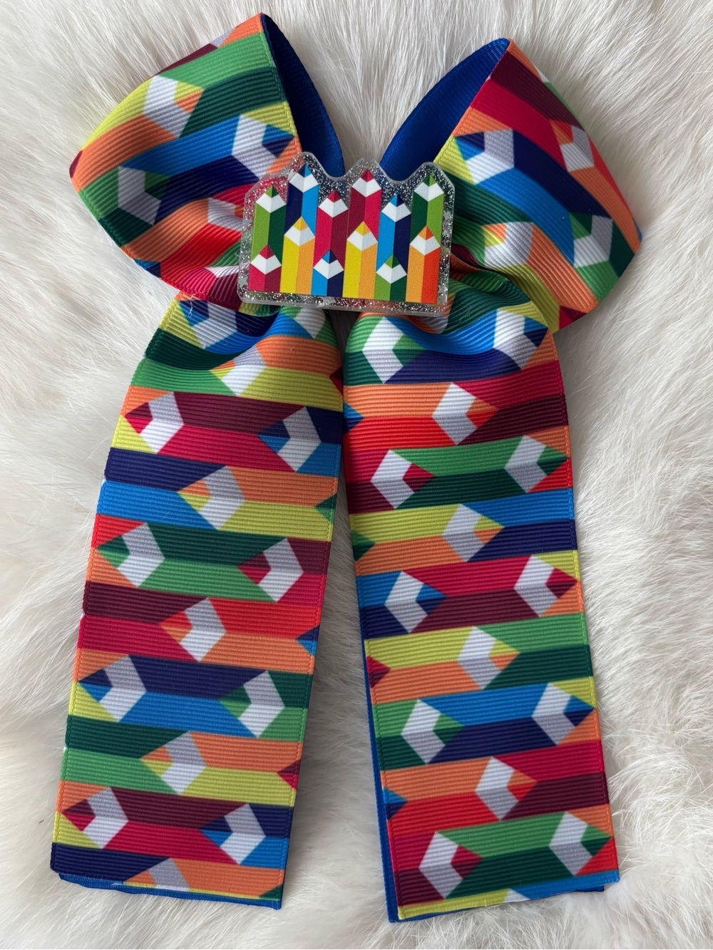Rainbow Pencil Bow Hair Clip
